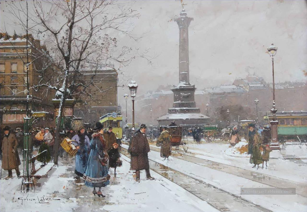 La Place de la Bastille Eugene Galien Parisien Peintures à l'huile